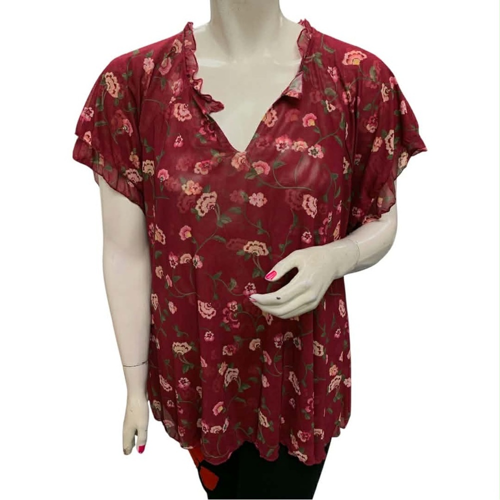 Lane Bryant Red Floral Blouse Size 3X